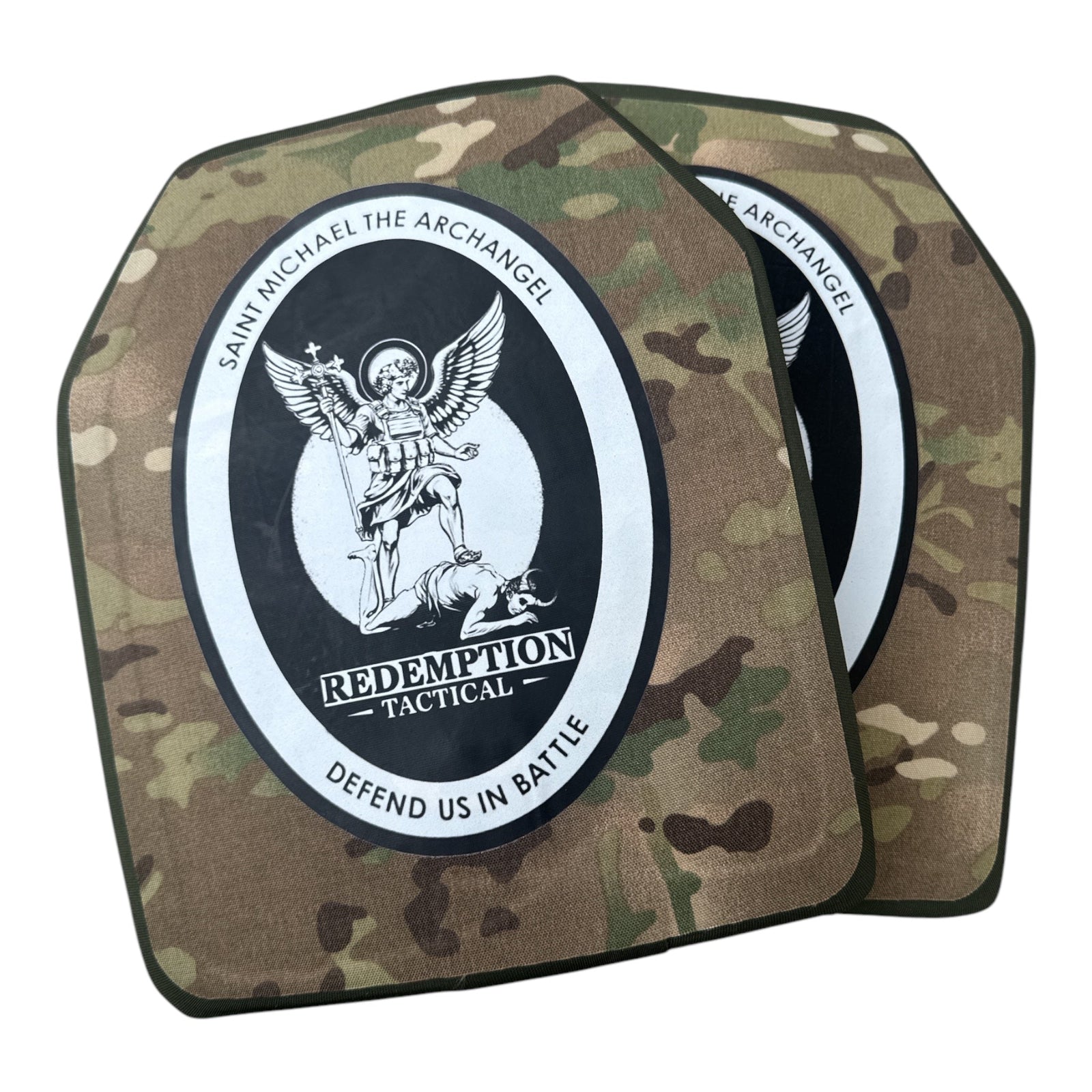St Michael Archangel Plates Pair of 10x12 Level IV Ceramic PE Plates Ballistic FRONT AND BACK (SIZE SMALL to LARGE) Curved with Shooters Cut