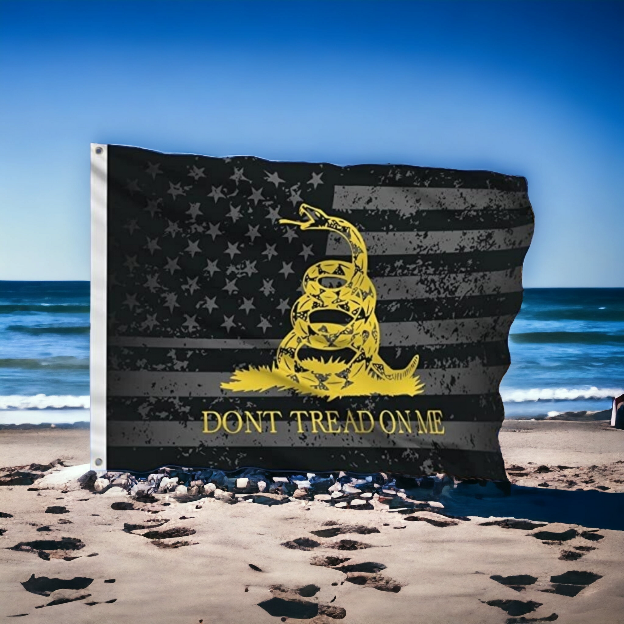 Grey / Black US Flag With Don't Tread On Me Flag