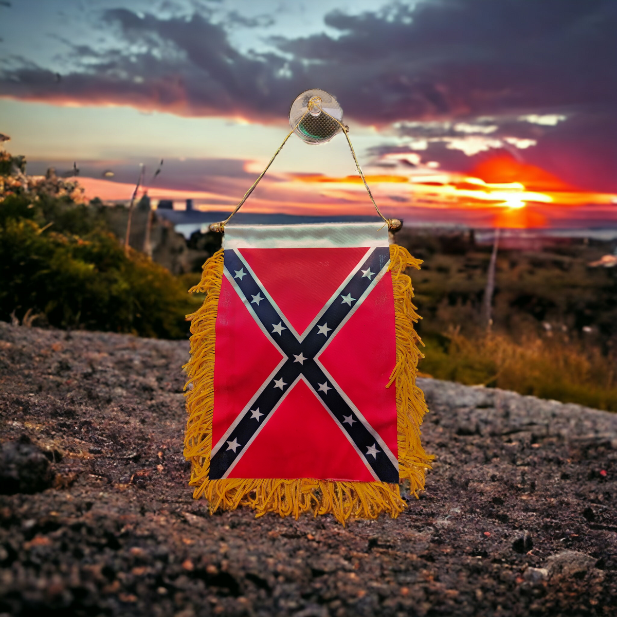 Battle Flag 4x6 Mini Banners w/ Brass Staff and Suction Cup