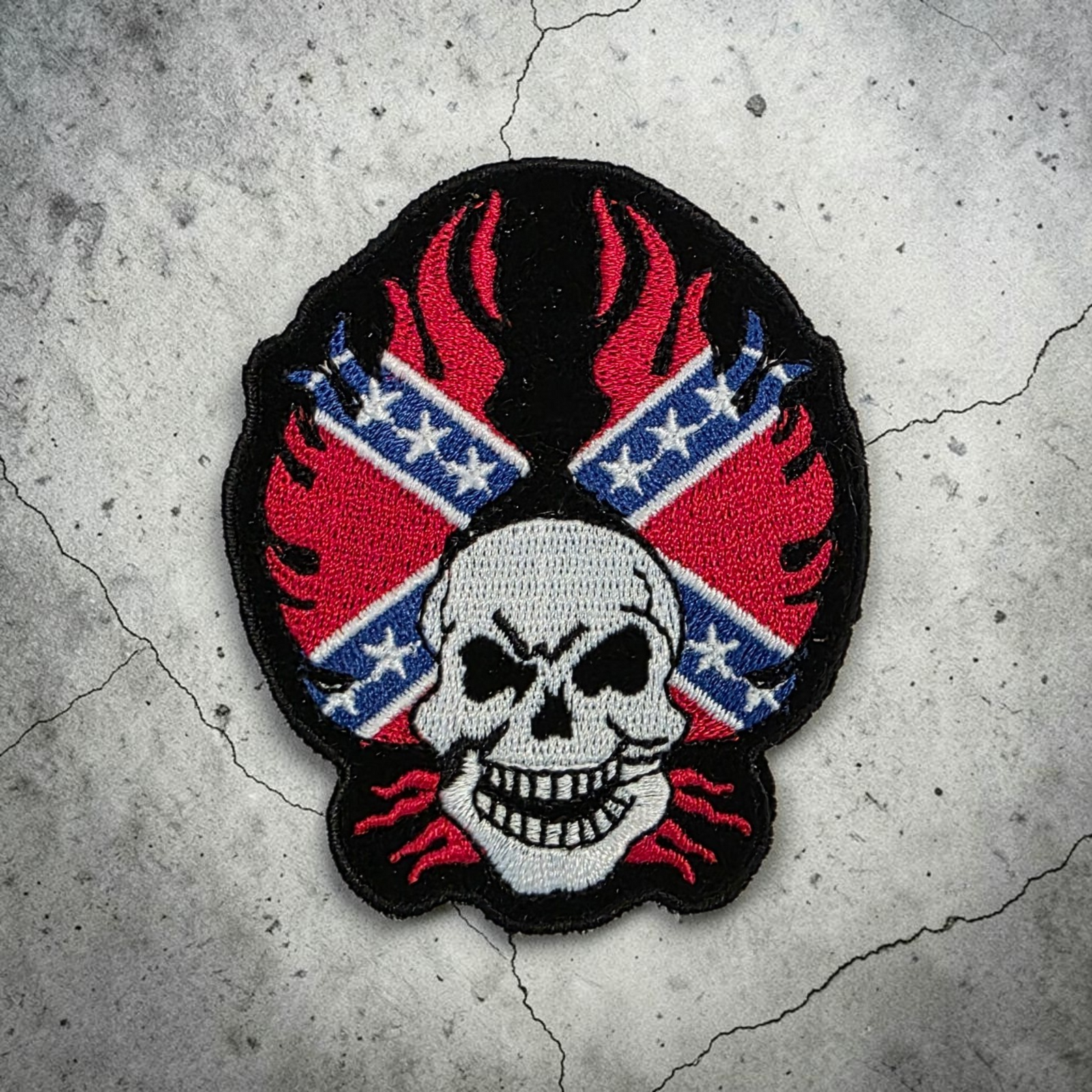 Battle Flag Biker Patch - Skull With Flames