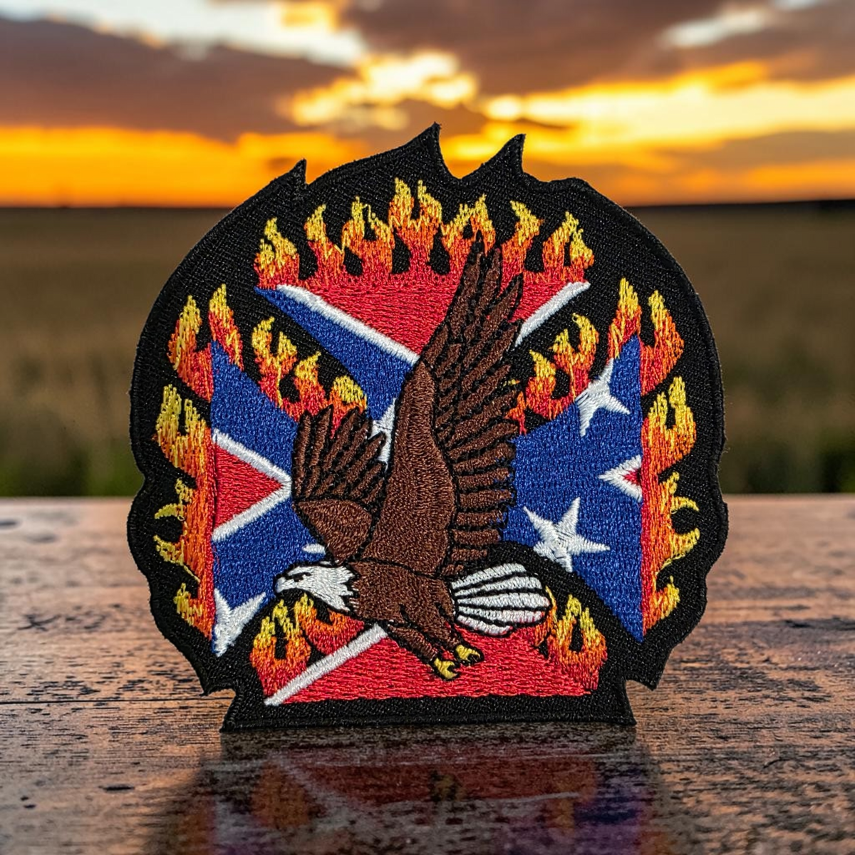 Battle Flag Biker Patch - Flames & Eagle