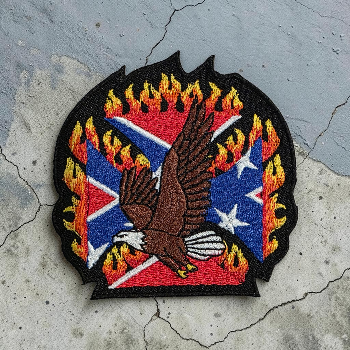 Battle Flag Biker Patch - Flames & Eagle