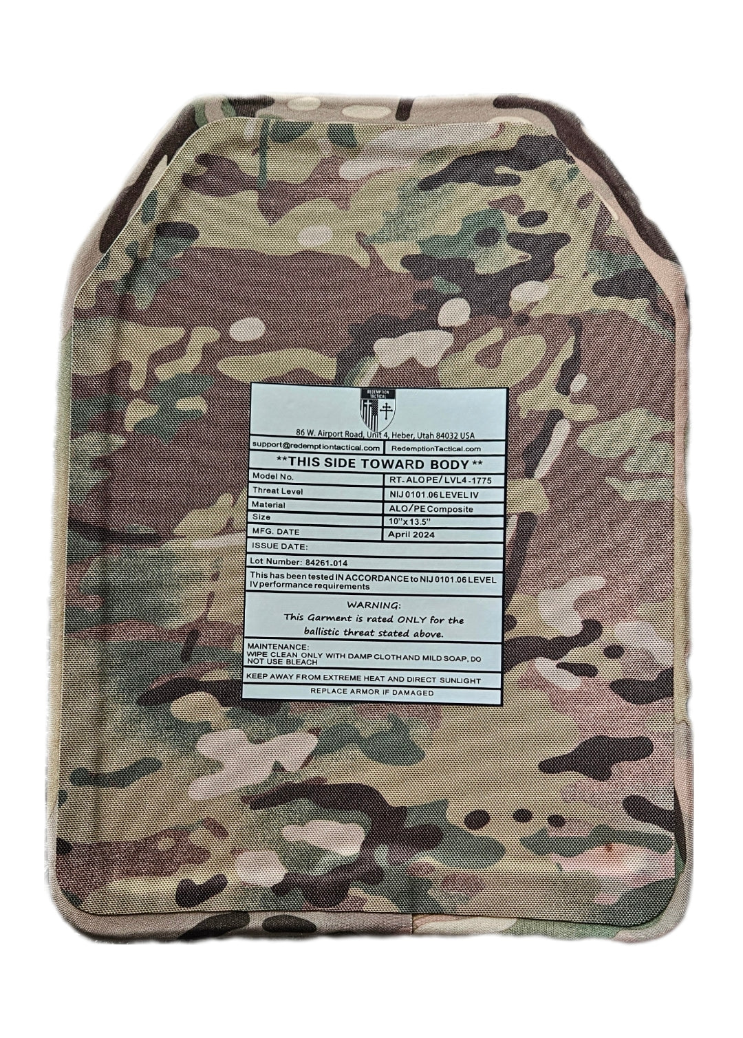 Pair of 10x12 Level IV Ceramic PE Plates Ballistic FRONT AND BACK (SIZE SMALL to LARGE) Curved with Shooters Cut