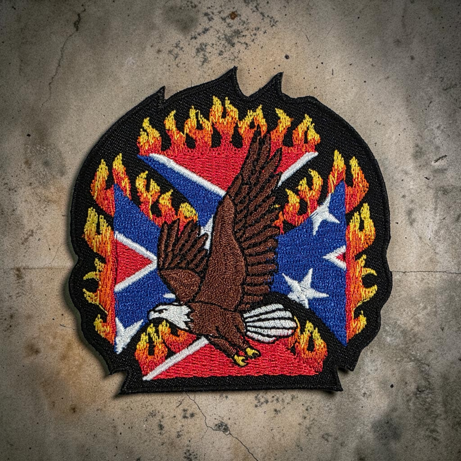 Battle Flag Biker Patch - Flames & Eagle