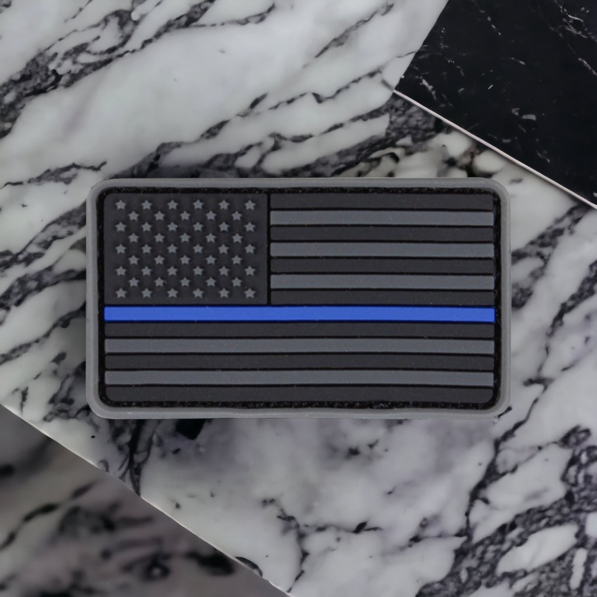 3D US Flag Forward PVC Patch Black and Blue Line
