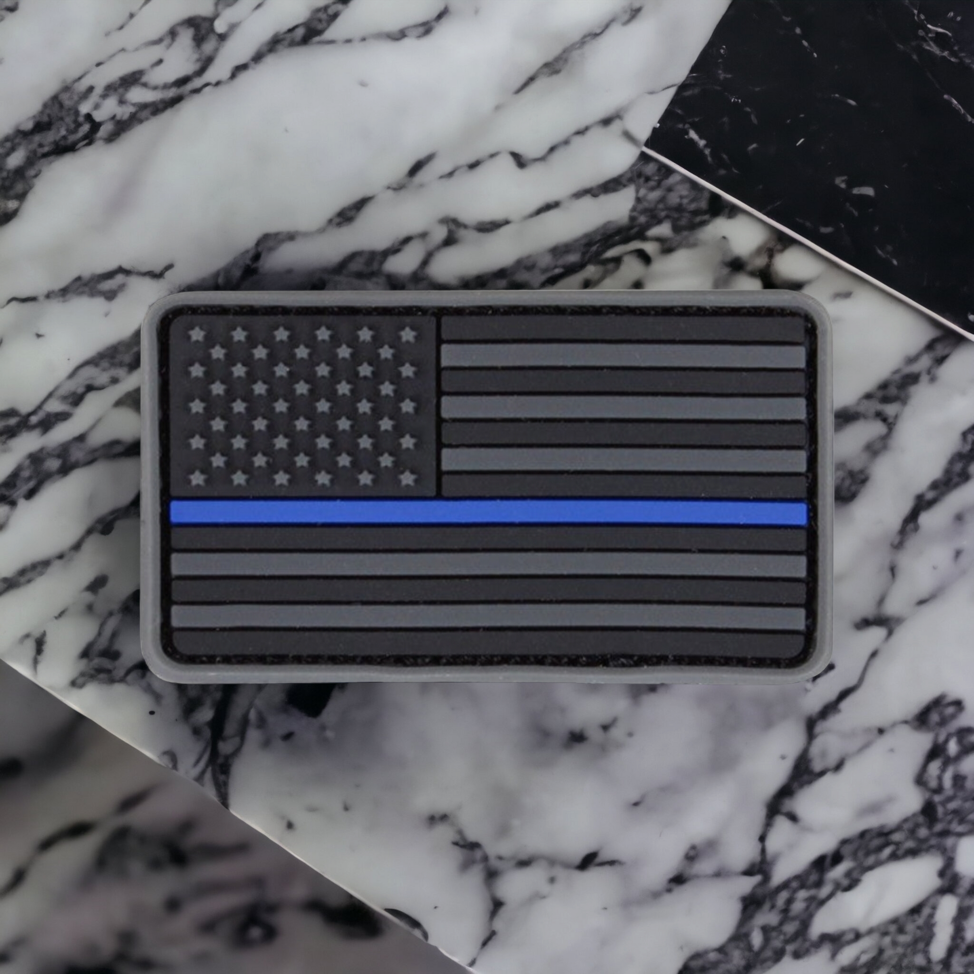 3D US Flag Forward PVC Patch Black and Blue Line