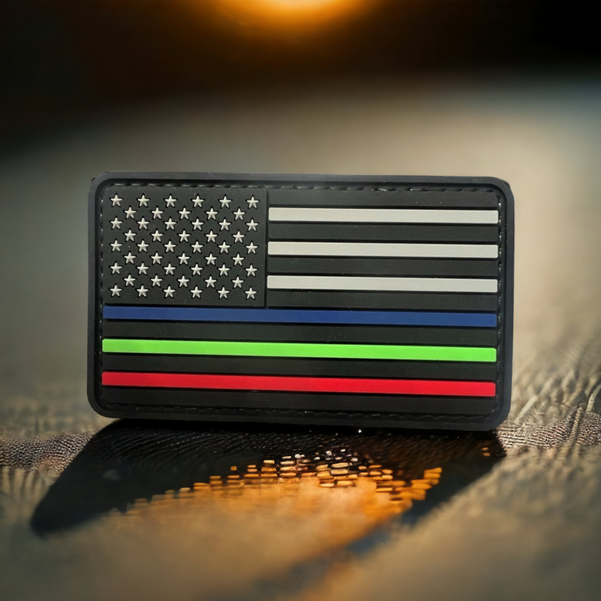 US Flag PVC Patch with Blue, Green, and Red Line